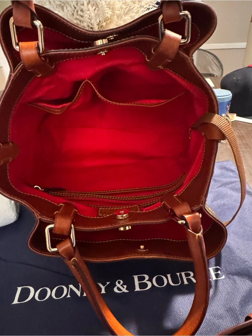 Dooney & Bourke Brown Satchel with Tan Leather Trim